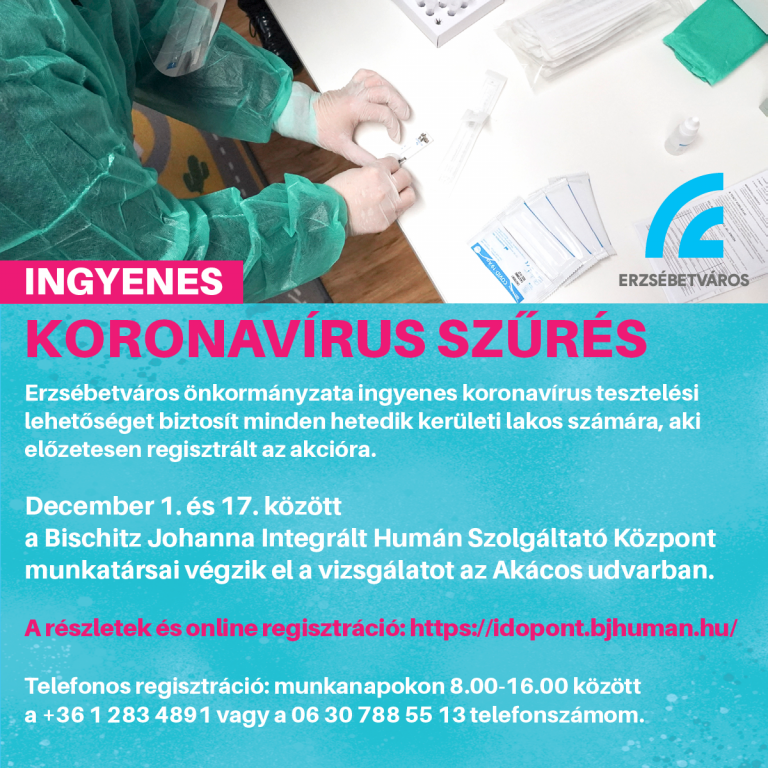 INGYENES KORONAVÍRUS SZŰRÉS ERZSÉBETVÁROSBAN!